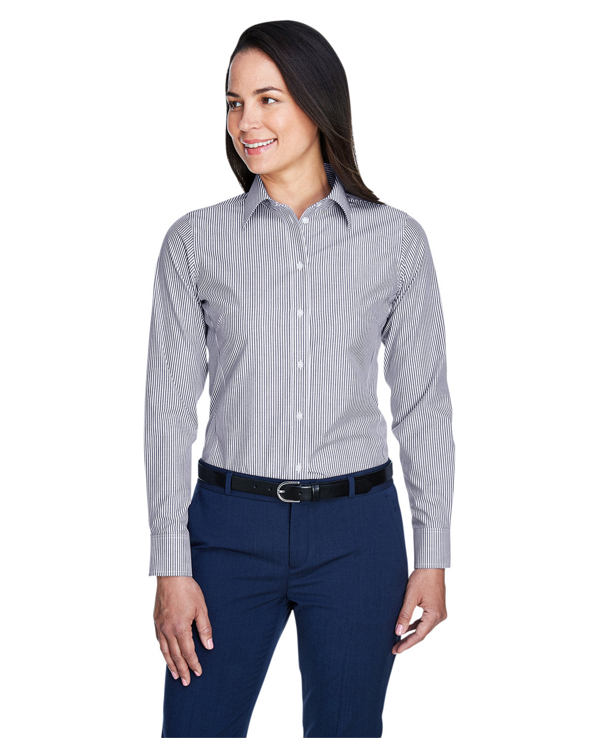 Devon & Jones D645W Ladies Crown Woven Collection Banker Stripe - Navy