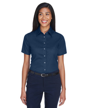 Harriton M500SW Women's Easy Blend Short Sleeve Twill Dress Shirt with Stain-Release