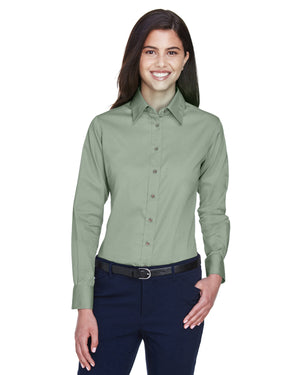 Harriton M500W Women's Easy Blend Long Sleeve Twill Dress Shirt with Stain-Release