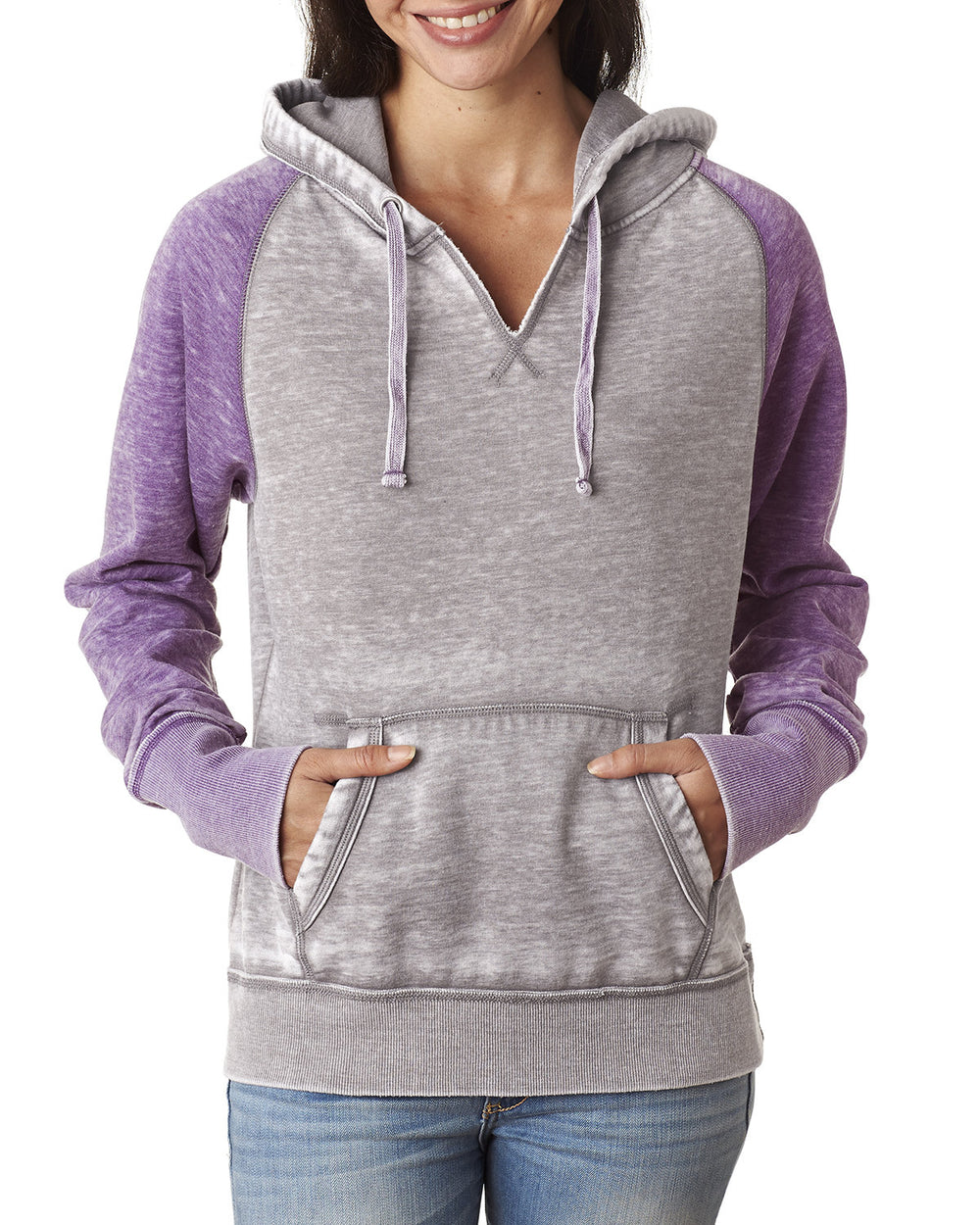 J America JA8926 Ladies' Zen Contrast Pullover Hooded Sweatshirt